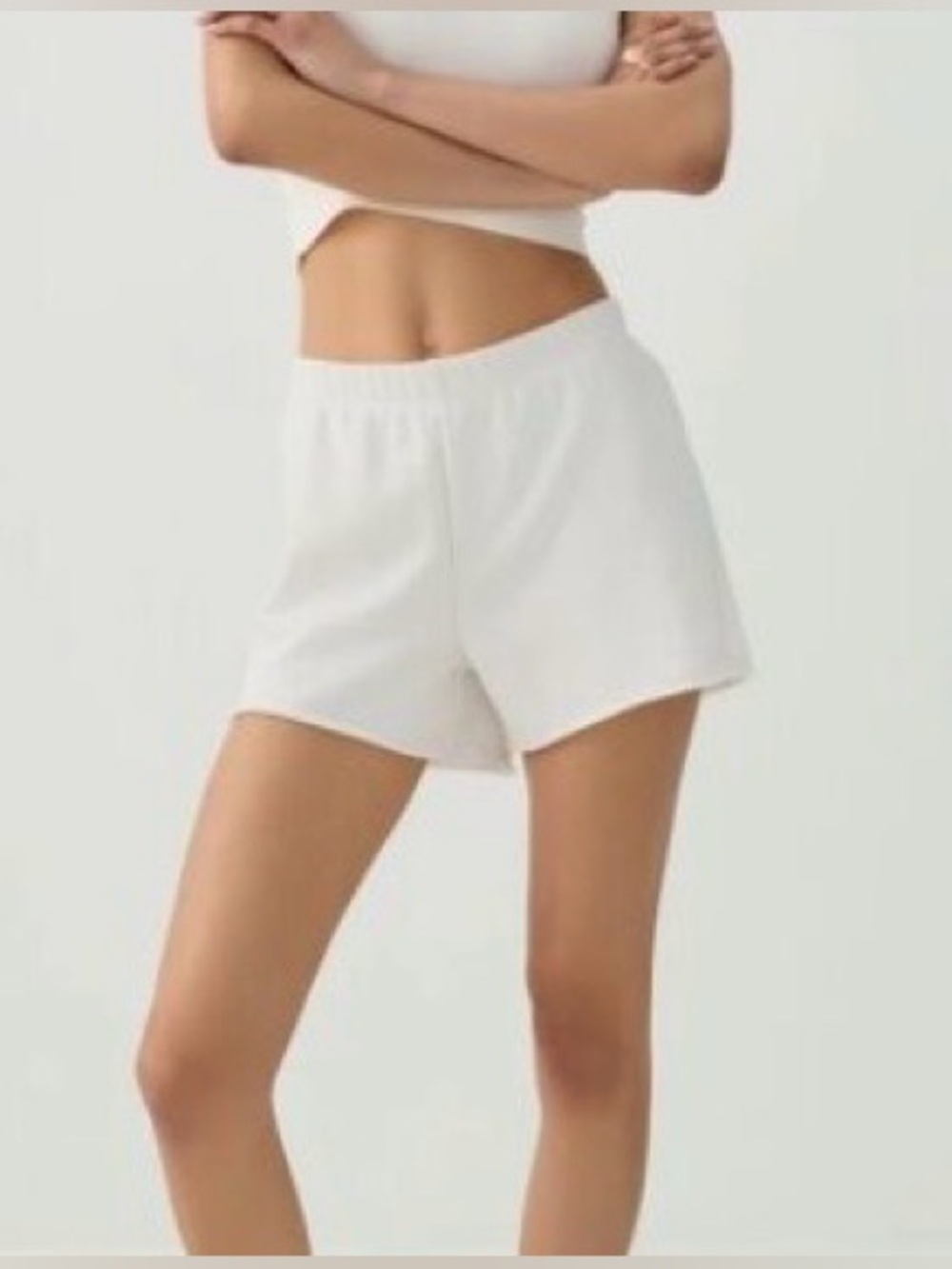 Aerie|Women’s white terrycloth high waisted pull on shorts•LOUNGE/relaxed•NWT,L